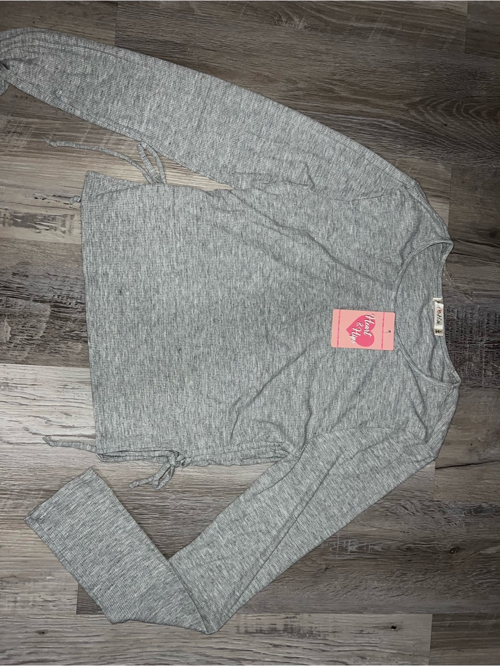 Simple Gray Long Sleeve Tie-Hem Top